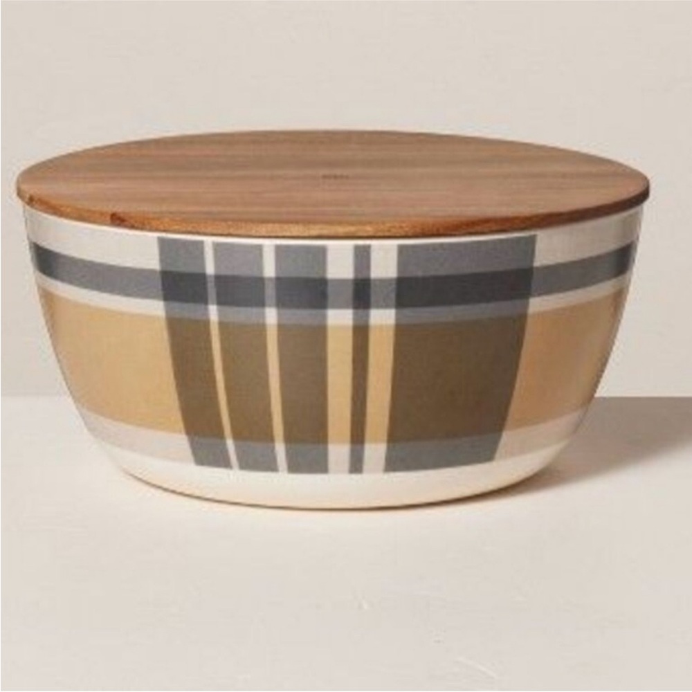 HEARTH & HAND NWT 10pc plaid w/ stripe bamboo melamine picnic set - Picture 2 of 4